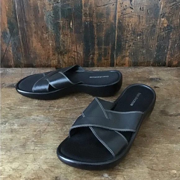 Enzo Angiolini Black Leather Slides - Picture 4 of 7